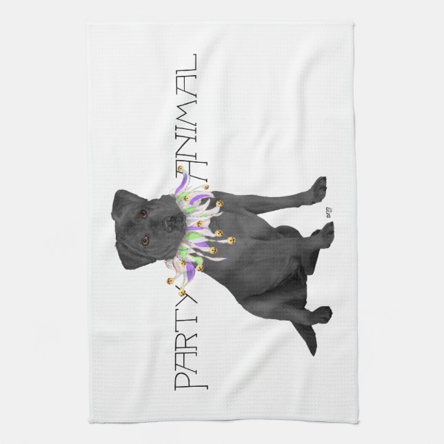 Black Labrador Retriever Party Kitchen Towel (Vertical)