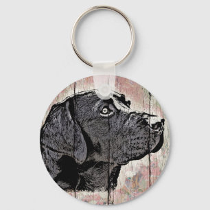 Black Labrador Retriever Pastel Wood Keychain