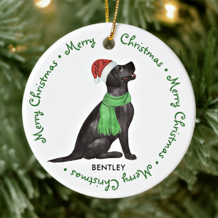 Black Labrador Retriever Pet Dog Merry Christmas Ceramic Ornament