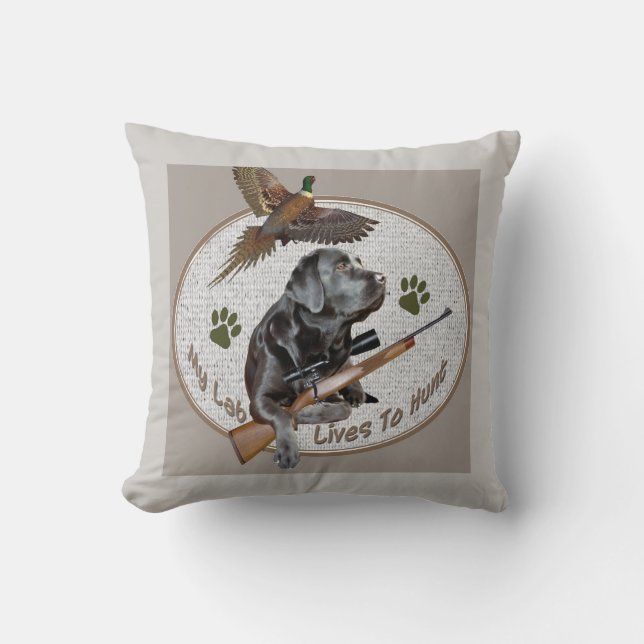 Black Labrador Retriever Pheasant Hunt Throw Pillow (Front)