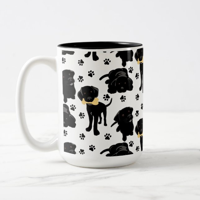 Black Labrador Retriever Puppies Two-Tone Coffee Mug (Left)