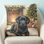 Black Labrador Retriever Puppy Dog Christmas Throw Pillow<br><div class="desc">Introducing the perfect addition to your holiday decor - our Labrador Retriever Christmas pillows! Available in black, yellow, or chocolate labrador, these pillows are a must-have for any dog lover. Choose from cozy fireplace scenes, joyful puppies in the snow, or festive labrador dogs to make your living space feel warm...</div>