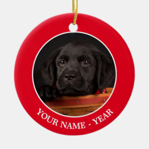 Black labrador retriever puppy in a basket ceramic ornament