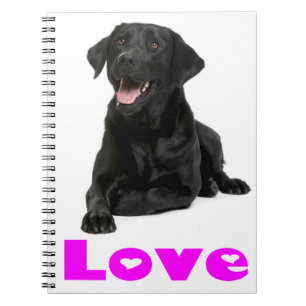 Black Labrador Retriever Puppy, Purple Love Notebook