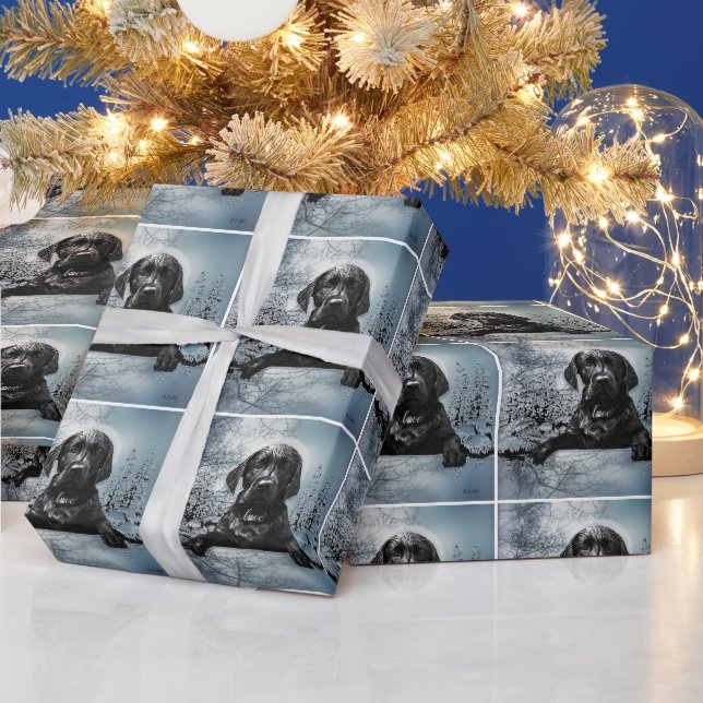Black Labrador Retriever  puppy  T-Shirt Throw Pil Wrapping Paper (Holidays)