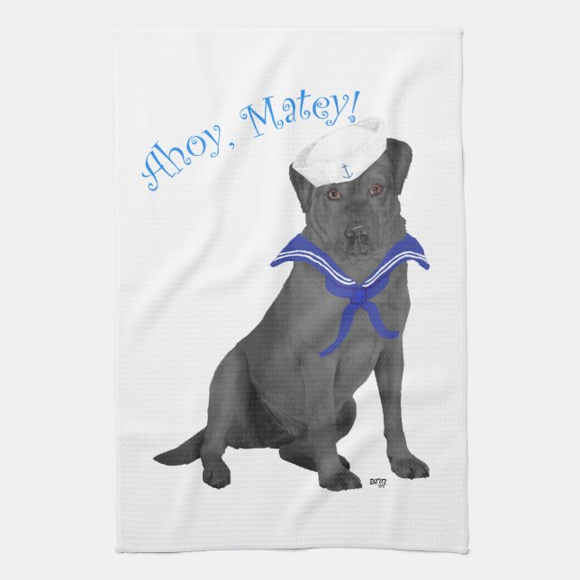 Black Labrador Retriever Sailor Kitchen Towel (Vertical)