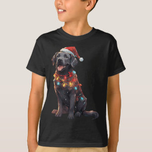 Black Labrador Retriever Santa Hat Christmas Light T-Shirt