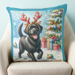 Black Labrador Retriever - Snow Dog Black Lab Throw Pillow