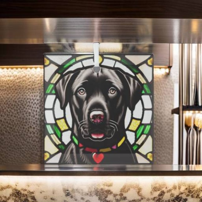 Black Labrador Retriever "Stained Glass"  Glass Ornament (Creator Uploaded)