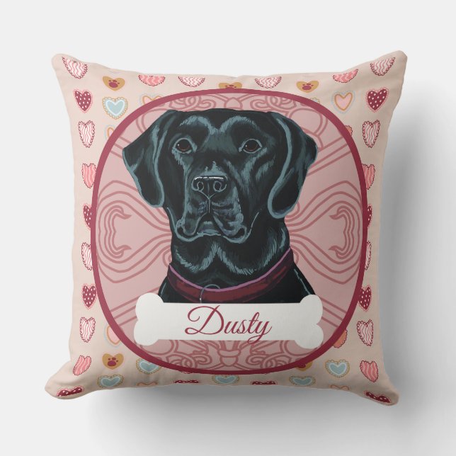 Black Labrador Retriever Valentine Pillow (Front)