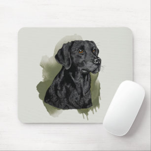 Black Labrador Retriever Watercolor Dog On Green Mouse Pad