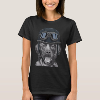 Black Labrador Retriever Wearing Vintage Motorcycl T-Shirt
