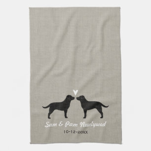 Black Labrador Retrievers with Heart Custom Text Kitchen Towel
