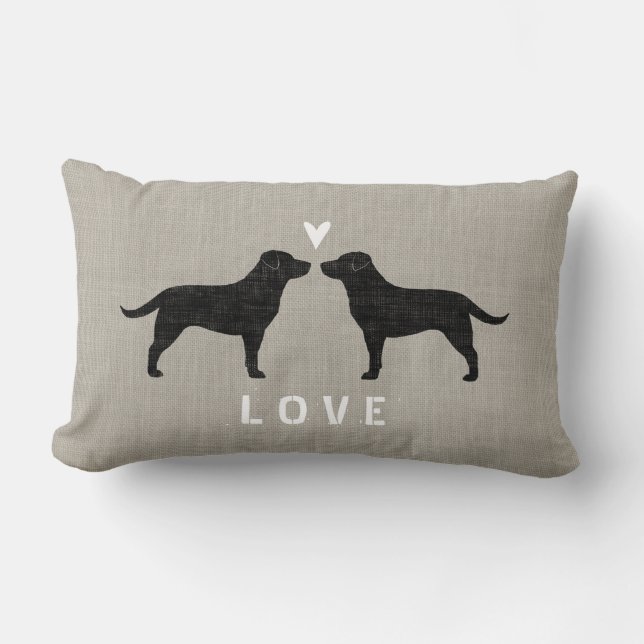 Black Labrador Retrievers with Heart Personalized Lumbar Pillow (Front)