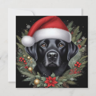 Black Labrador Santa Hat Christmas Holiday Art Card