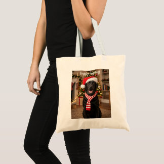 Black Labrador Santa Hat Happy Howlidays Tote Bag