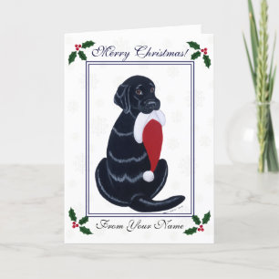 Black Labrador & Santa Hat Snowflake Christmas Holiday Card