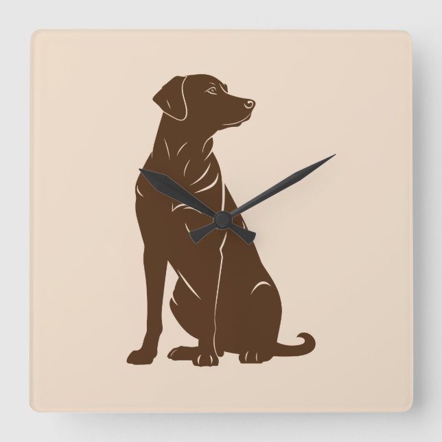 Black labrador silhouette illustration  square wall clock (Front)