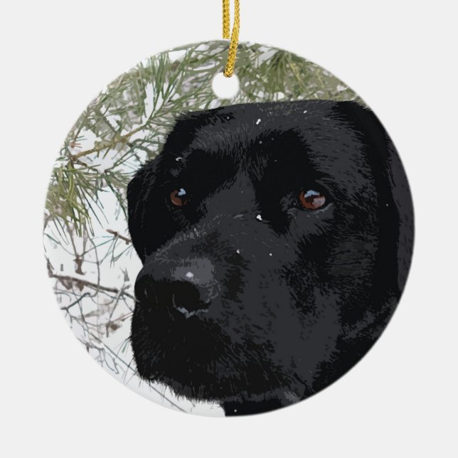 Black Labrador - Sparkling Pines Ceramic Ornament (Front)