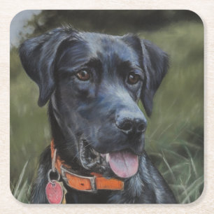Black Labrador Square Paper Coaster