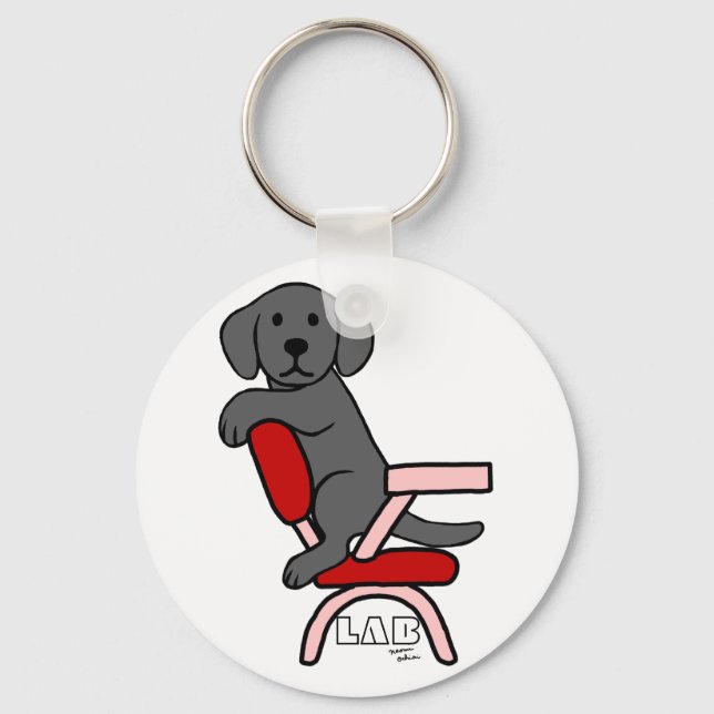 Black Labrador Student 3 Cartoon Keychain (Front)