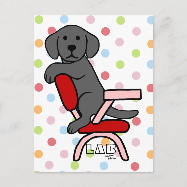 Black Labrador Student 3 Cartoon Postcard (Front)