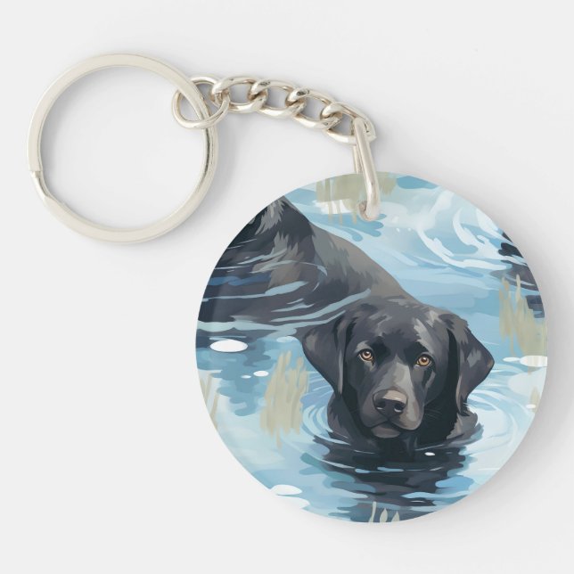 Black Labrador Swimming Pattern Keychain (Front)