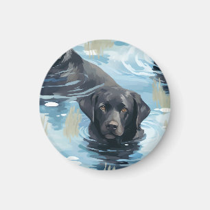 Black Labrador Swimming Pattern Magnet