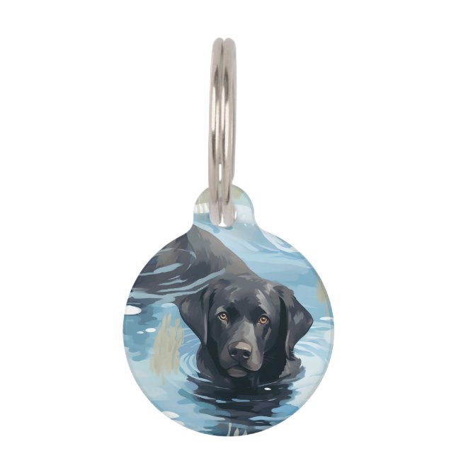 Black Labrador Swimming Pattern Pet Tag (Front)