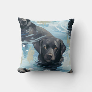Black Labrador Swimming Pattern Throw Pillow