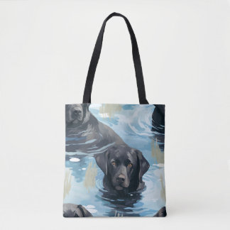 Black Labrador Swimming Pattern Tote Bag