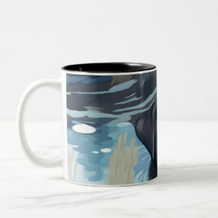 Black Labrador Swimming Pattern Two-Tone Coffee Mug