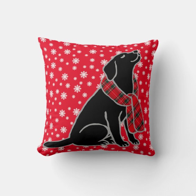 Black Labrador Tartan Scarf 2 Throw Pillow (Front)