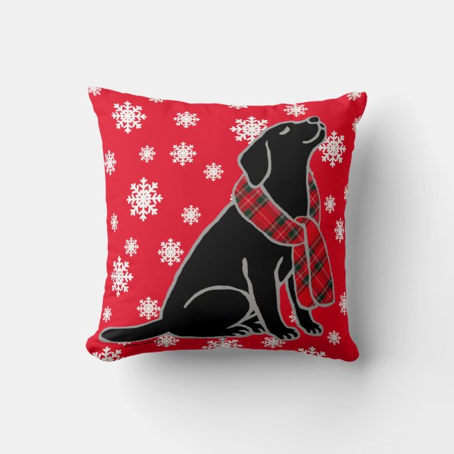 Black Labrador Tartan Scarf 2 Throw Pillow (Front)