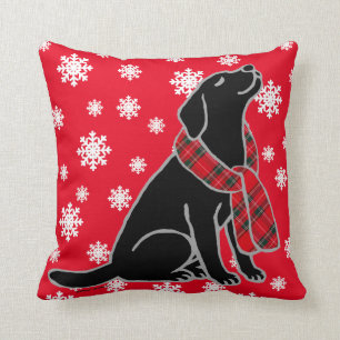 Black Labrador Tartan Scarf 2 Throw Pillow