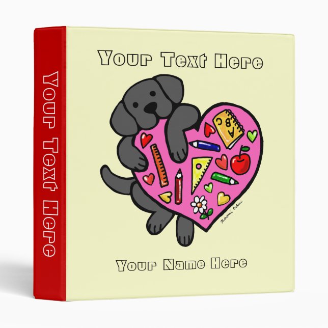 Black Labrador & Teacher's Heart Cartoon Binder (Front/Spine)