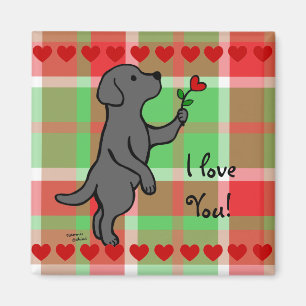Black Labrador Tiny Heart Flower Cartoon Magnet