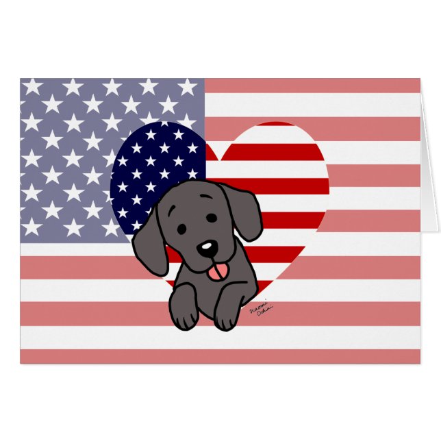 Black Labrador & US Flag Heart 1 Cartoon (Front Horizontal)