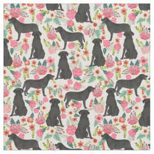Black Labrador vintage florals cream Fabric