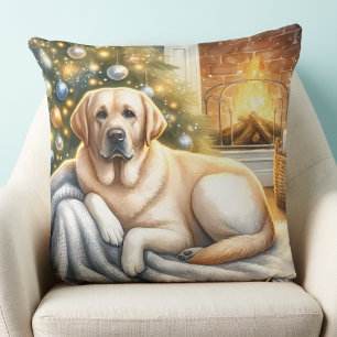 Black Labrador - Winter Scene - Snow Dog Throw Pillow