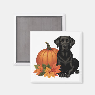 Black Labrador With Autumn Leaves and Pumpkin Magnet