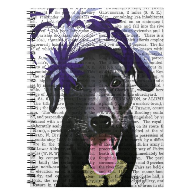 Black Labrador With Blue Fascinator Notebook (Front)
