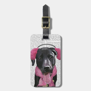 Black Labrador With Ear Muffs Luggage Tag
