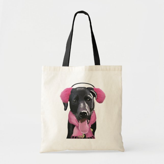 Black Labrador With Ear Muffs Tote Bag (Front)