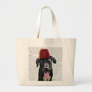 Black Labrador With Fez Large Tote Bag