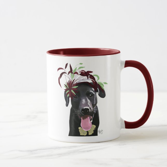 Black Labrador With Green Fascinator Mug (Right)