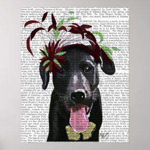 Black Labrador With Green Fascinator Poster