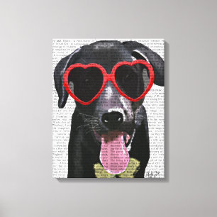 Black Labrador With Heart Sunglasses Canvas Print