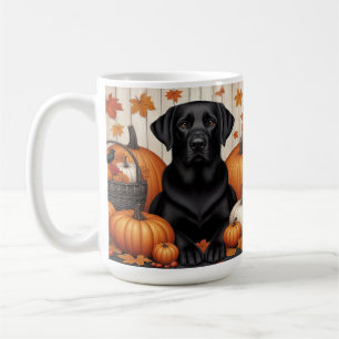 Black Labrador With Pumpkins And Autumn Leaves Coffee Mug