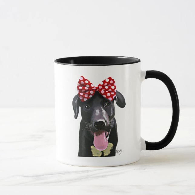 Black Labrador With Red Bow On Head Mug (Right)